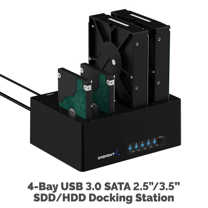 Sabrent 4-Bay USB 3.0 SATA 2.5"/3.5" SSD/HDD Docking Station - Grade A