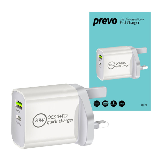 Prevo QC70 20W USB-C Multi-Port Phone Charger