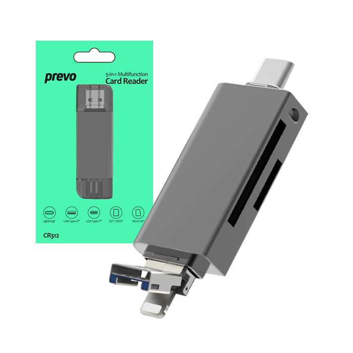 Prevo CR312 USB 2.0 USB-C & Lightning Card Reader