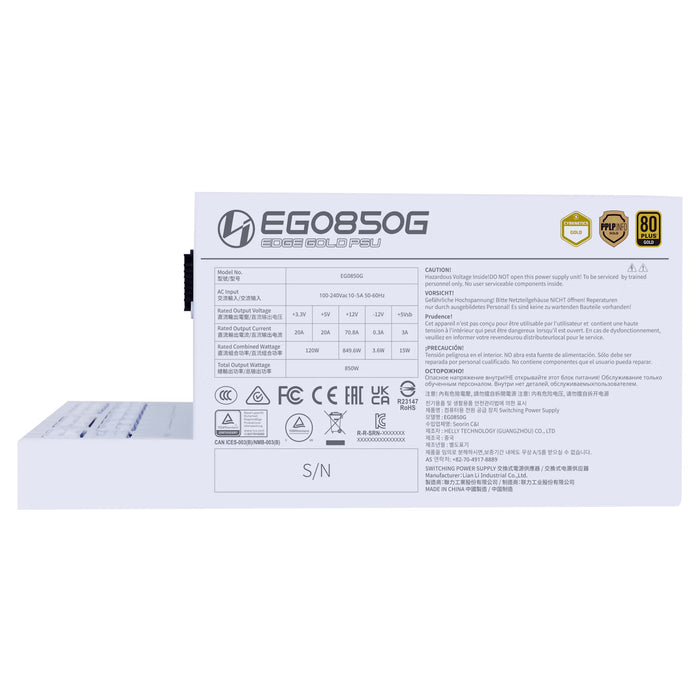 850W Lian Li Edge ATX 3.1 Gold Modular PSU White