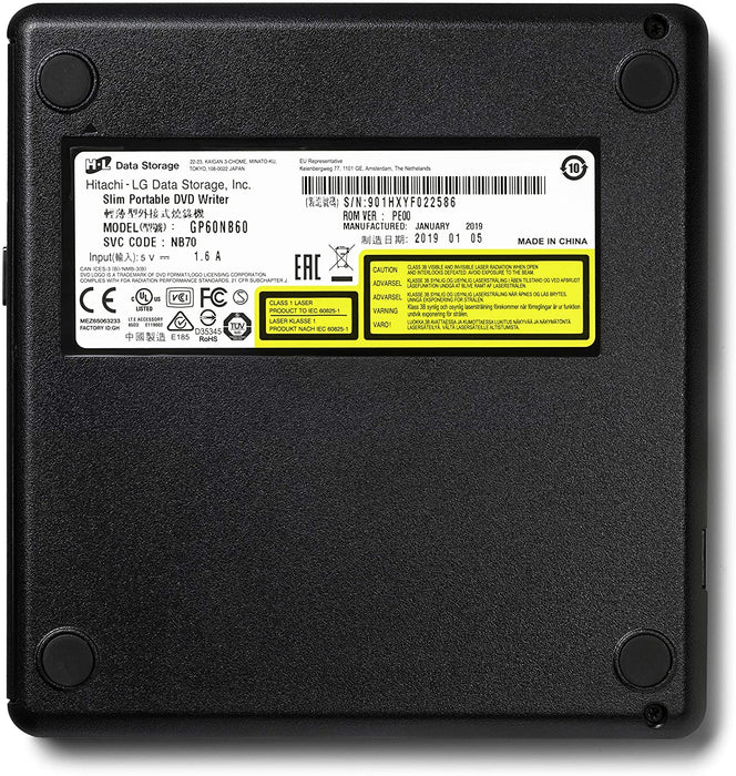 Hitachi-LG GP60NB60 8x DVD-RW USB 2.0 Black Slim External Optical Drive